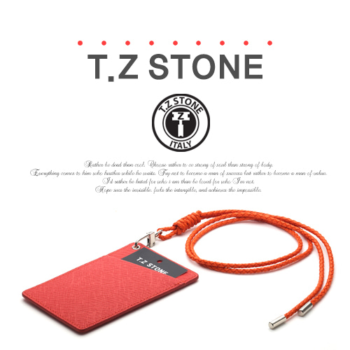 티지스톤-TZ1D216 사피아노 오렌지 목걸이형 카드지갑(사선형)